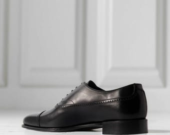 Men’s Handmade Black Leather Oxford Cap Toe Formal Dress Shoes