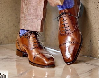 Handmade Leather Oxford Shoes, Cap Toe Dress Shoes, Goodyear Welted