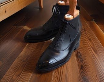 Handmade Black Leather Lace-Up Ankle Boots, Leather Sole