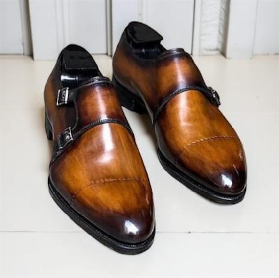 Brown Double Monk Strap Leather Dress Shoes  Handmade Formal Men’s Shoes