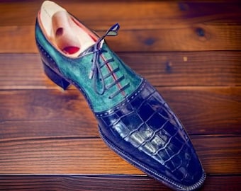 Handgemaakte leren oxfordschoenen met krokodillentextuur, formele loafers