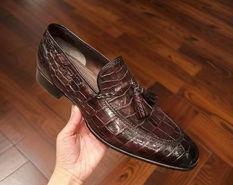 Mocassini con nappe in pelle stampata coccodrillo fatti a mano