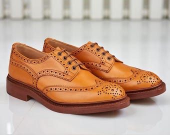 Men’s Tan Brown Leather Derby Wingtip Brogue Shoes Handmade Formal Dress Shoes