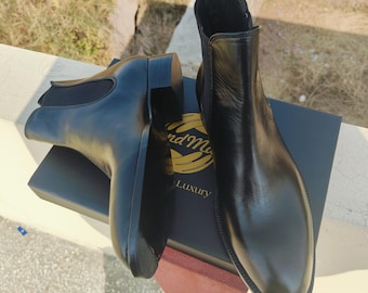 Handcrafted Black Leather Chelsea Boots, Italian Leather Sole, Bespoke Formal Boot