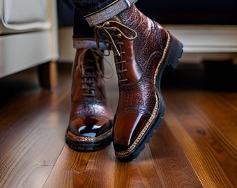Handmade Full-Grain Leather Boots, Goodyear Welted, Custom Dress Shoes