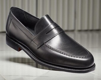 Svarta läderloafers för män handgjorda klassiska slip-on formella skor