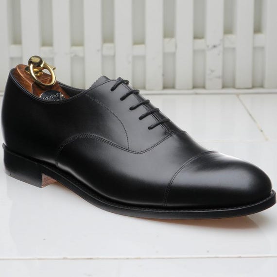 Men’s Black Cap Toe Oxford Shoes  Handmade Genuine Leather Dress Shoes