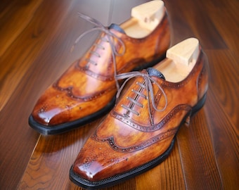 Handmade Italian Leather Brogues, Lace Up Dress Shoes