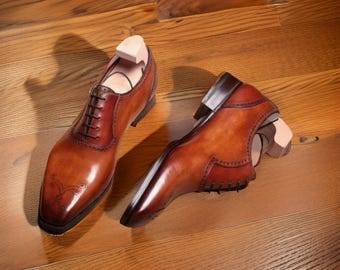 Sapatos Oxford de couro feitos à mão, sapatos sociais de designer personalizados