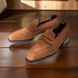 Handmade Suede Leather Loafers, Leather Sole, Formal Dress Shoes