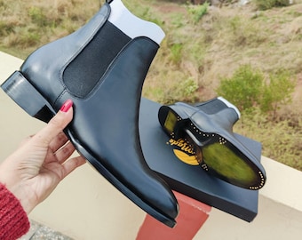 Handmade Black Leather Chelsea Boots, Goodyear Welted, Custom Fit
