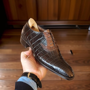 Men&#39;s Luxury Crocodile embossed Leather oxford Italian Shoes, Leather sole shoes, formal office, wedding, party dress designer leather shoes