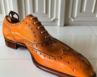 Men’s Tan Brown Oxford Wingtip Brogue Shoes Handmade Full-Grain Leather Dress Shoes