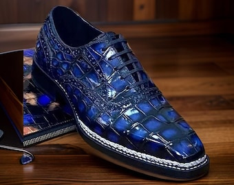 Handmade Crocodile Plated Leather Oxford Shoes, Formal Dress Shoes