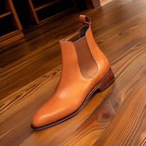 Men&#39;s Customized Handmade Brown Color Leather Chelsea long Boots, Leather sole shoes, formal office, wedding, party dress leather shoes