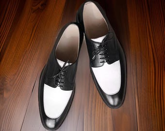 Handmade Two Tone Leather Derby Shoes, Formal Office Wedding Dress Shoes