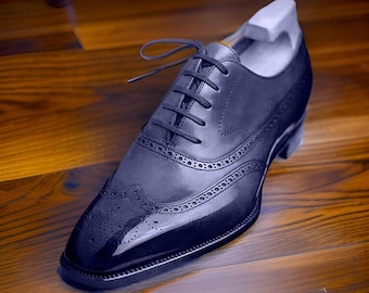 Custom Handmade Leather Brogue Shoes, Goodyear Welted, Italian Leather Sole