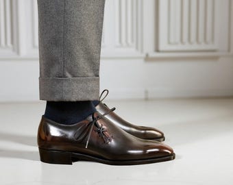 Handmade Brown Leather Oxford Shoes for Men Classic Lace-Up Dress Shoes