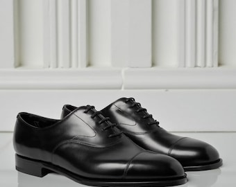 Men’s Handmade Black Leather Oxford Cap Toe Formal Dress Shoes