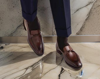 Mocasines de piel hechos a mano, zapatos con suela de cuero italiano, para vestir formal