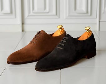 Men’s Handmade Suede Leather Oxford Shoes Brown Formal Dress Shoes