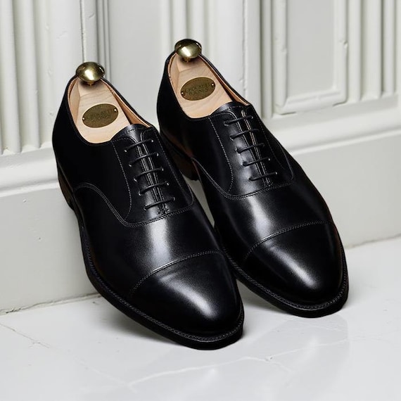 Men Black Leather Oxford Shoes  Handmade Formal Dress Shoes for Office