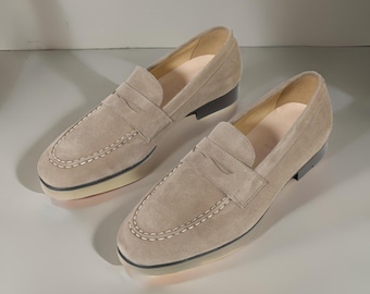 Handmade Suede Leather Loafers, Customized Leather Sole Shoes