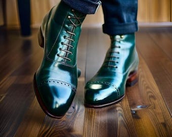 Handmade Leather Lace Up Boots, Leather Sole, Customisable