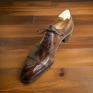 Men's Handmade Leather Oxford Cap Toe Shoes, Brown Leather Sole