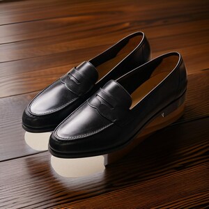 Handmade Black Leather Penny Loafers, Leather Sole, Customizable