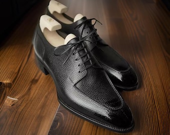 Handmade Italian Leather Split Toe Bluchers, Formal Office Shoes