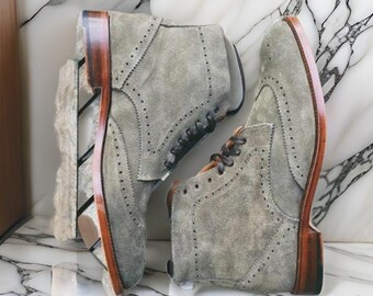 Handmade Suede Leather Chukka Boots, Leather Sole, Formal Dress Shoes