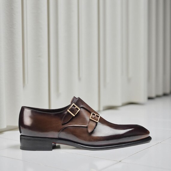 Handmade Brown Double Monk Strap Leather Shoes for Men  Luxury Formal shoes