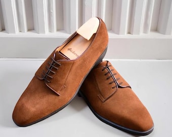 Zapatos Derby de Ante Marrón para Hombre, Hechos a Mano, Comodidad y Estilo Clásico