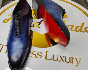 Fred Blue Oxford Mens Leather Shoes blue polished leather men oxford wing brogue shoes | DIS main image 4