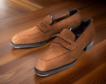 Handmade Suede Leather Loafers, Customizable Dress Shoes