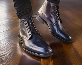 Personalized Handmade Leather Lace Up Boots, Leather Sole