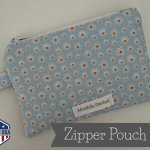 Daisy Mist Zipper Pouch – Travel Pouch – Small Cosmetic or Coin Bag – Mindfully Stitched