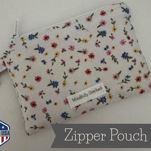Mini Wildflowers Zipper Pouch | Tiny Floral Coin Purse | 5x3.5" Pouch | Small Handmade Pouch | Travel Jewelry Case | Mindfully Stitched