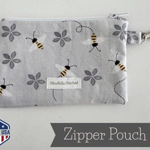 Monedero artesanal de abejas ocupadas: bolsa con cremallera 100 % algodón