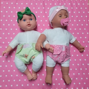 Larger Reusable Flannel Baby Doll Diapers, Adjustable Waist, Fits 14-18 Inch Dolls like Bitty Baby, 30 Designs