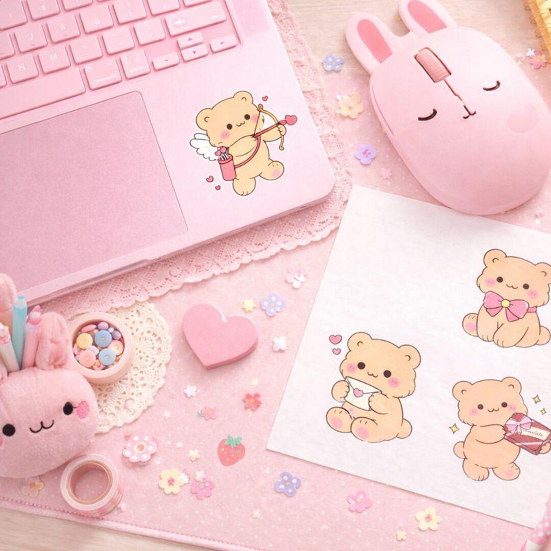 Kawaii Valentine Bears Sticker Sheet | Pastel Love Bear Stickers ...