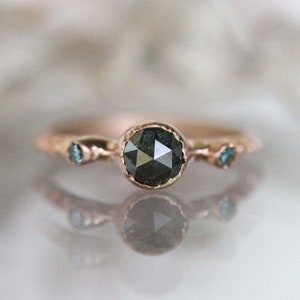 Deep Blue Diamond 14K Rose Gold Ring, Stacking Ring, Birthstone Ring, Eco Friendly, Diamond Gold Engagement Ring -Ship In The Next 9 Days