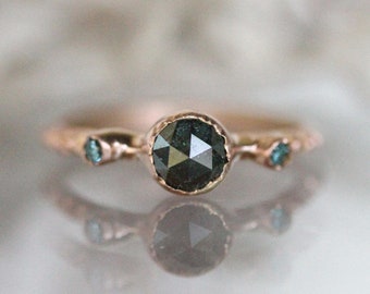 Deep Blue Diamond 14K Rose Gold Ring, Stacking Ring, Birthstone Ring, Eco Friendly, Diamond Gold Engagement Ring -Ship In The Next 9 Days