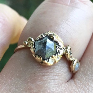 Gray Rose Cut Diamond In 14K Yellow Gold Ring, Personalizes Diamond Ring, Eco Friendly, Engagement Ring - Ship in the next 9 days