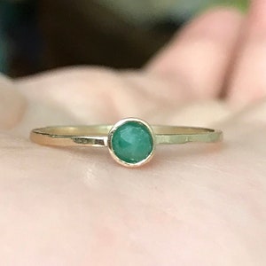 Rose Cut Emerald 14K Gold Ring, Stacking Ring, Gemstone Ring, Recycled Gold Ring - Custom Made For You