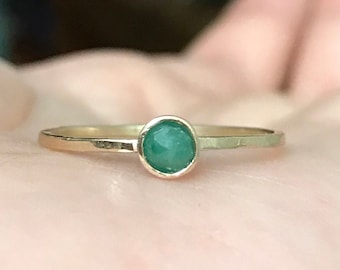 Rose Cut Emerald 14K Gold Ring, Stacking Ring, Gemstone Ring, Recycled Gold Ring - Custom Made For You