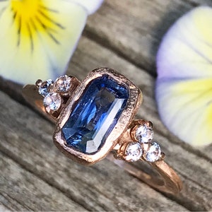 Montana Blue Sapphire 14K Rose Gold Ring, Stacking Ring, Recycled Rose Gold Ring, Sapphire Gold Engagement Ring - Ship In The Next 9 Days