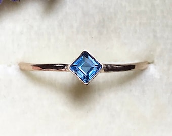 Blue Zircon 14K Gold Ring, Gemstone Ring, Stacking Ring, Eco Friendly, Recycled Gold, Engagement Ring, Wedding Ring - Custom Made For You