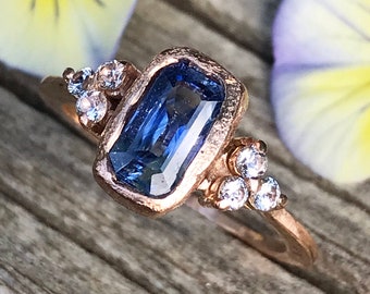 Montana Blue Sapphire 14K Rose Gold Ring, Stacking Ring, Recycled Rose Gold Ring, Sapphire Gold Engagement Ring - Ship In The Next 9 Days